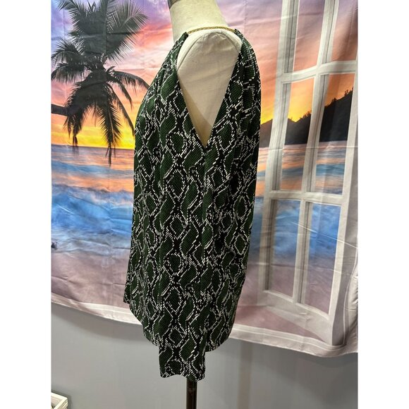Michael Kors L/S cold shoulder blouse green snakeskin print Large - Picture 2 of 5
